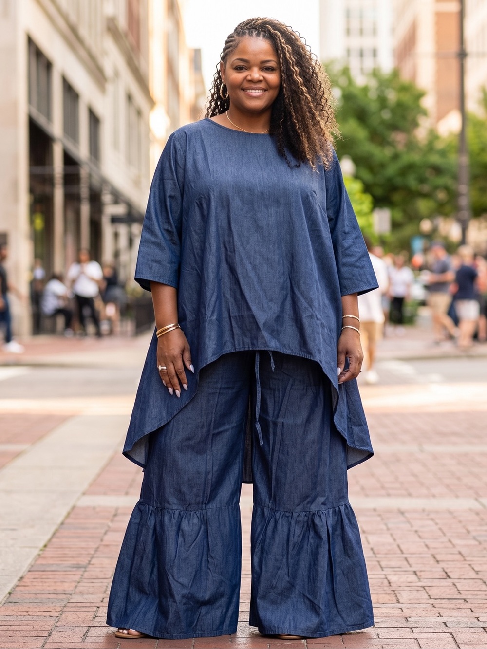 NWT Navy Wide-Leg Pants Set Head Wrap Included L/XL